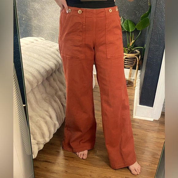 Anthropologie Orange Wide Leg Pants - Picture 2 of 5